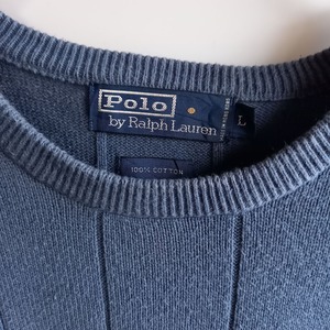 ラルフローレン　クルーネック　コットンセーター　ブルー　L