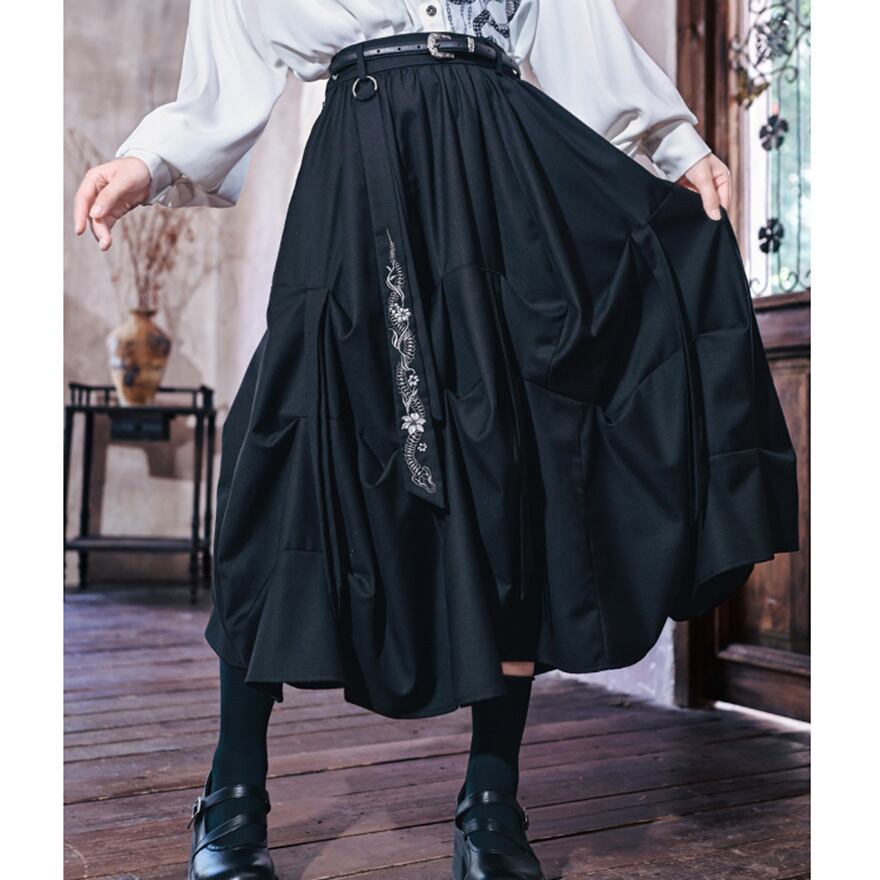 地雷系 プリーツスカート ロング丈 チャイナ風 中華服 古怪舎 大人