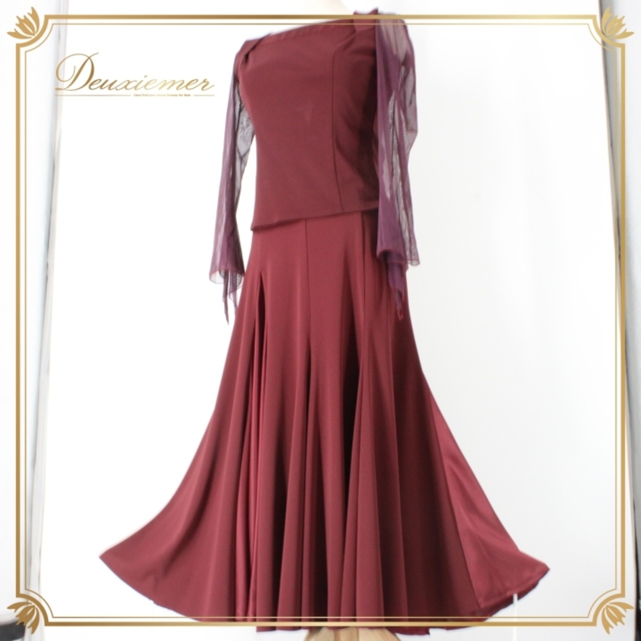 社交ダンス 衣装 スタンダード 上下セット ツーピース レッスンウェア パーティ衣装 PASTIME パスタイム 長袖 ブラウン系 レッド系 茶色 バーガンディ 薄手 伸縮性 レディース 大人用 ダンスウェア おしゃれ フェミニン お揃い オシャレ コーディネート 練習用 ルームウェア ファッション 上下セットアップ 母の日 ギフト プレゼント