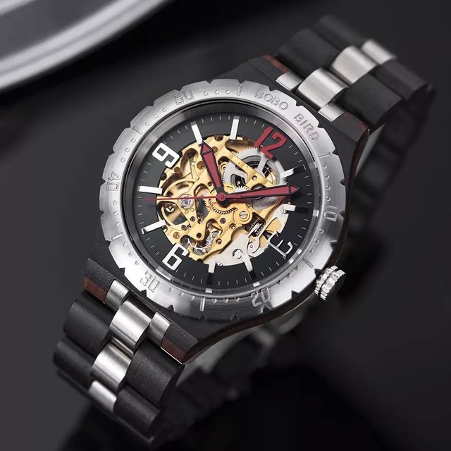 【TR2422】[5atm] Wooden mechanical watch - Rich Skeleton