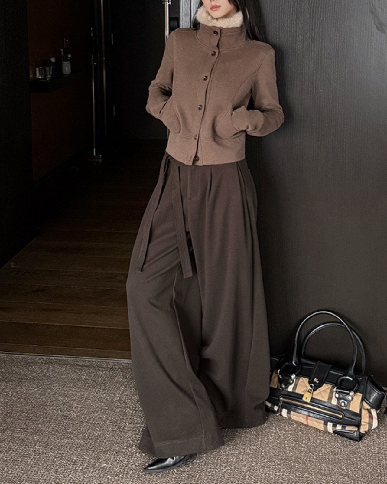 ハイネックフェイクファーニットジャケット A0735 - 6