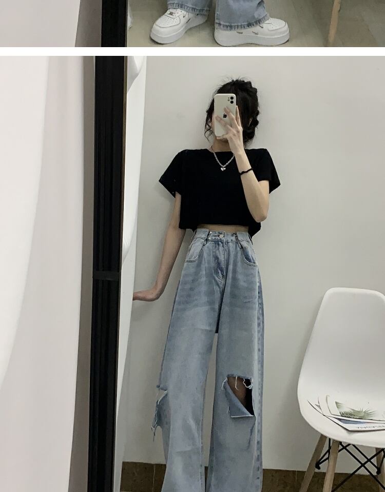 ジーンズ サマーハイウェストウェストルーズワイドレッグパンツ 薄手 大人ガーリー スウィート キュート カジュアル 夏物 ワイドパンツ 萌量不足69305736071