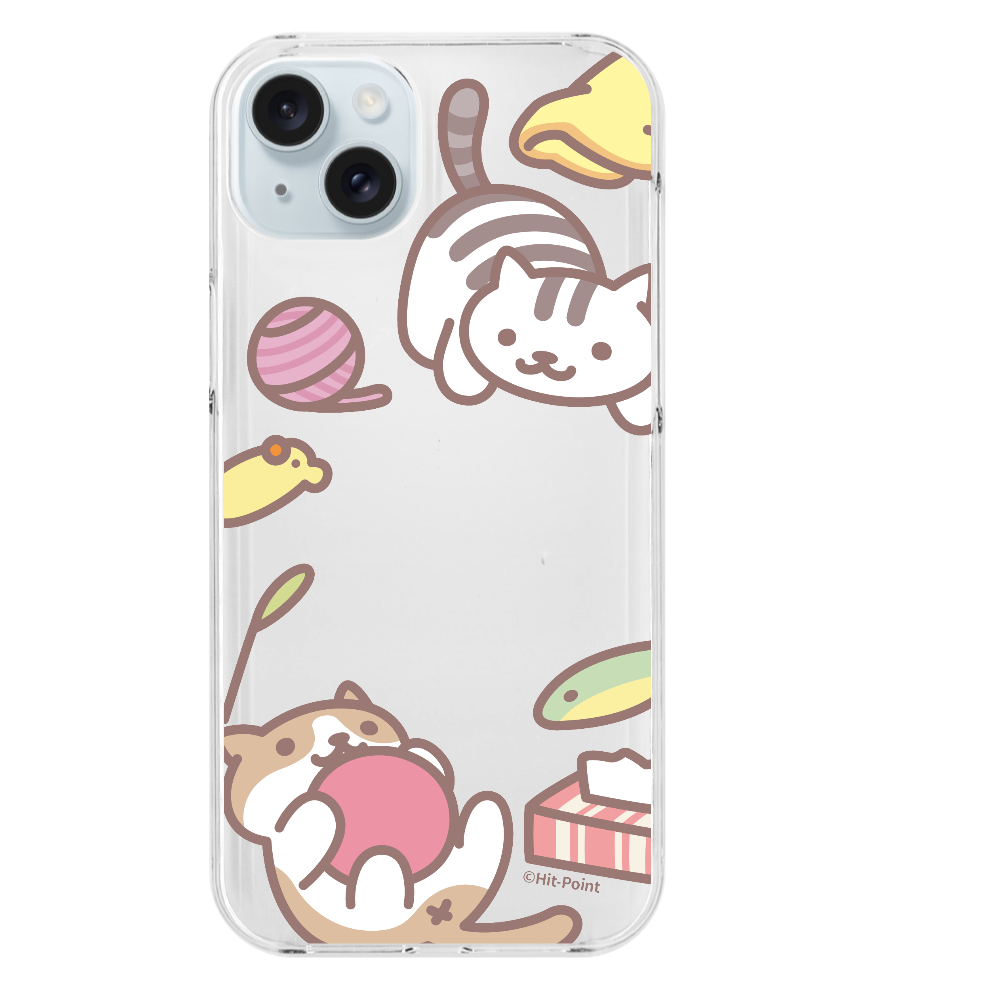 【iPhone 15 plus】【ねこあつめ(ボールあそび)】スマホケース クリアタイプ
