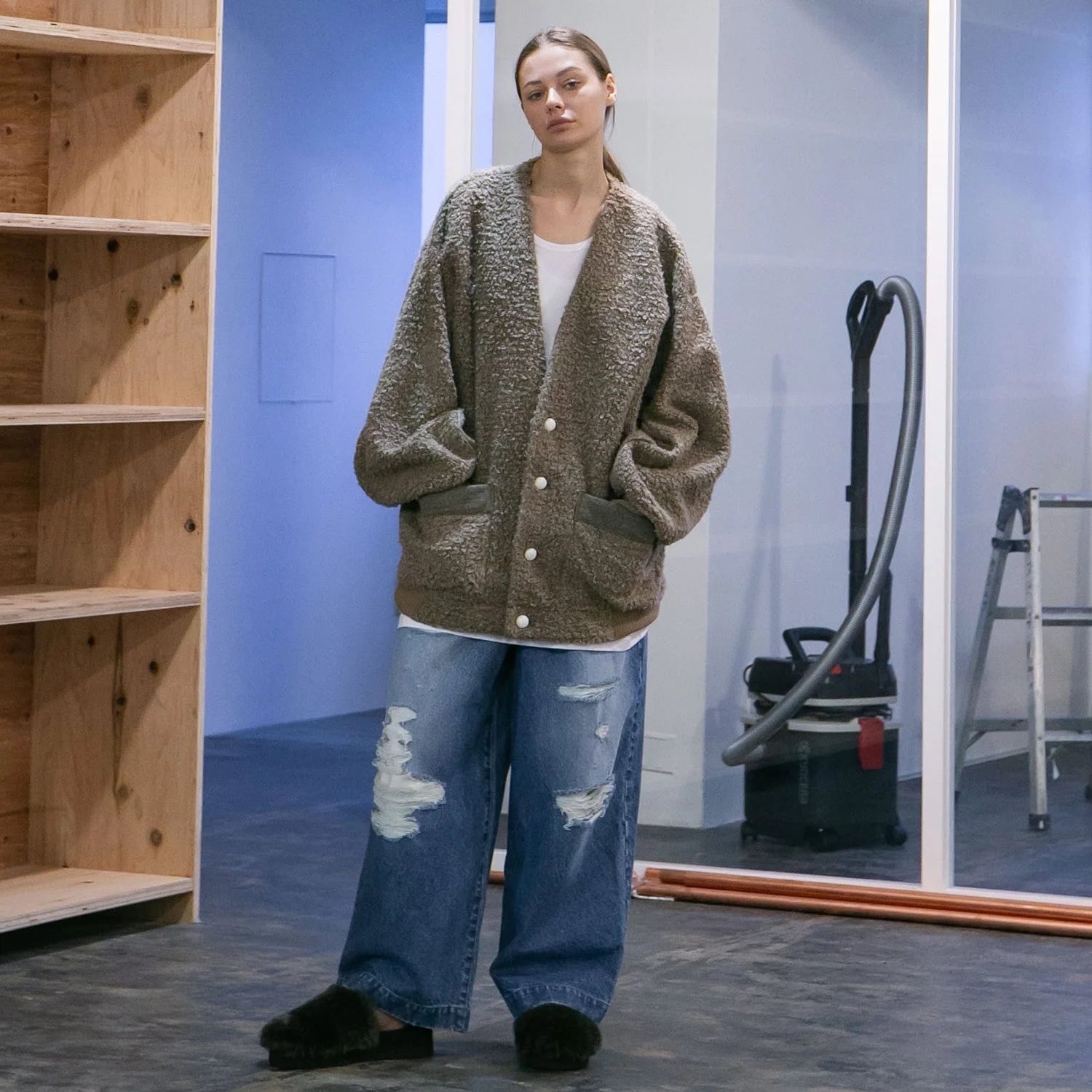 my beautiful landlet RIPPED DENIM TUCK WIDE PANTS BLUE | nua