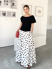 ドット柄 フレアロングスカート