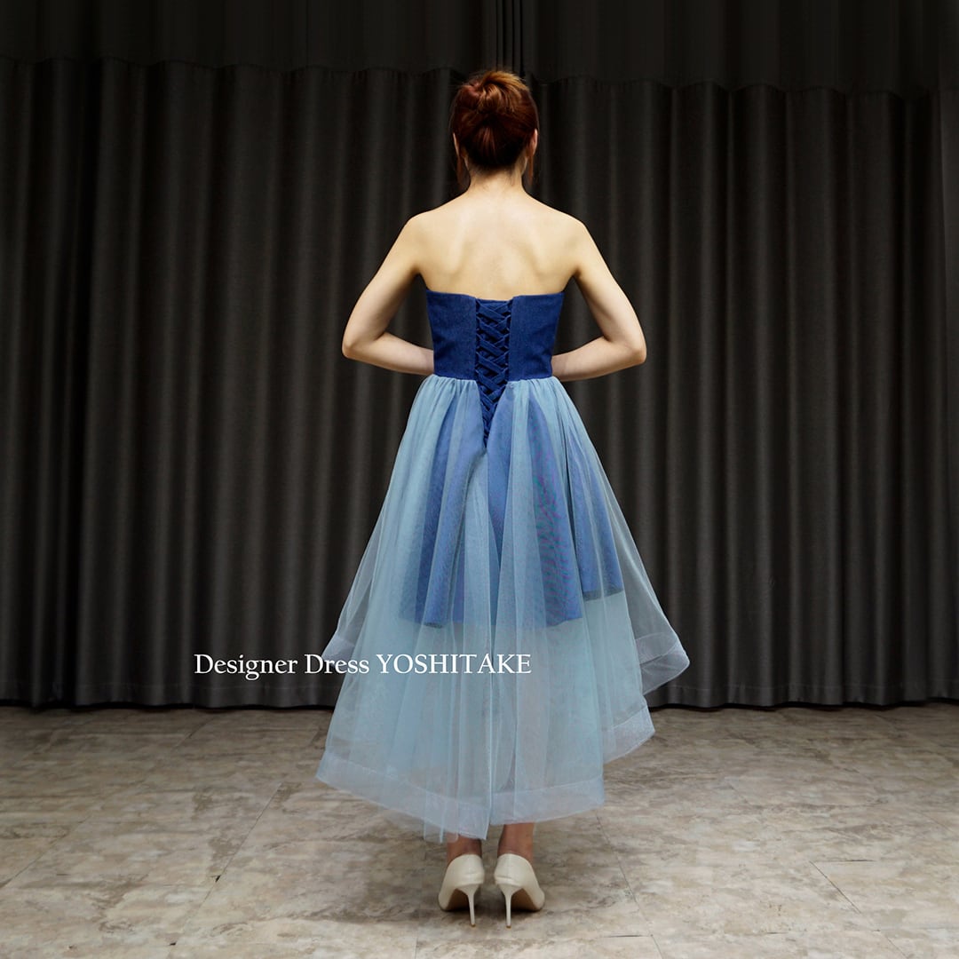 オーダー制作】ウエディングドレス(無料パニエ) デニムミニドレス.膝下