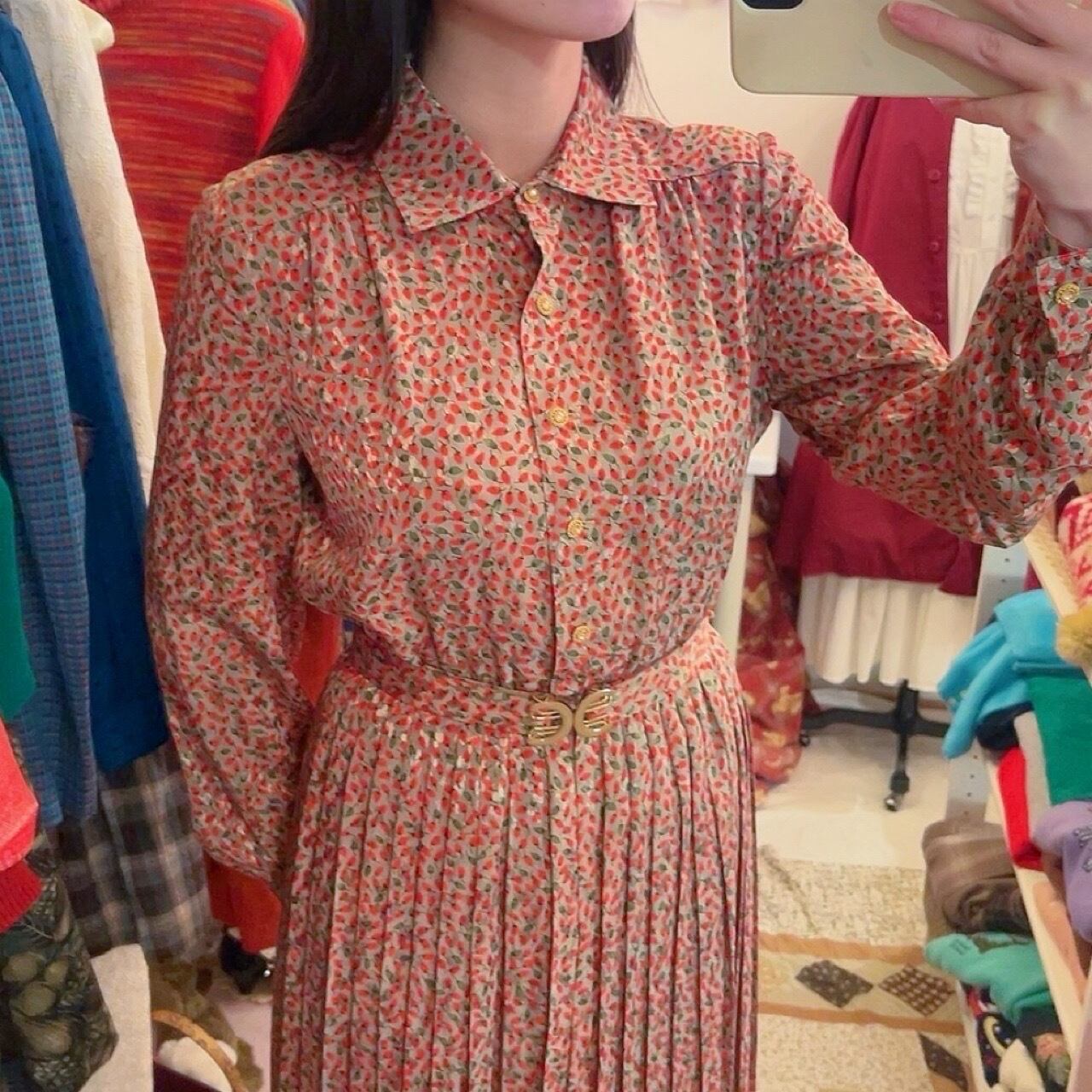 mini strawberry gold button one-piece