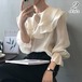 ブラウス 長袖 レディース 女性 トップス フリルカラー シフォン ボリュームスリーブ ボリューム袖 ビッグカラー ティアード パフスリーブ 襟付き