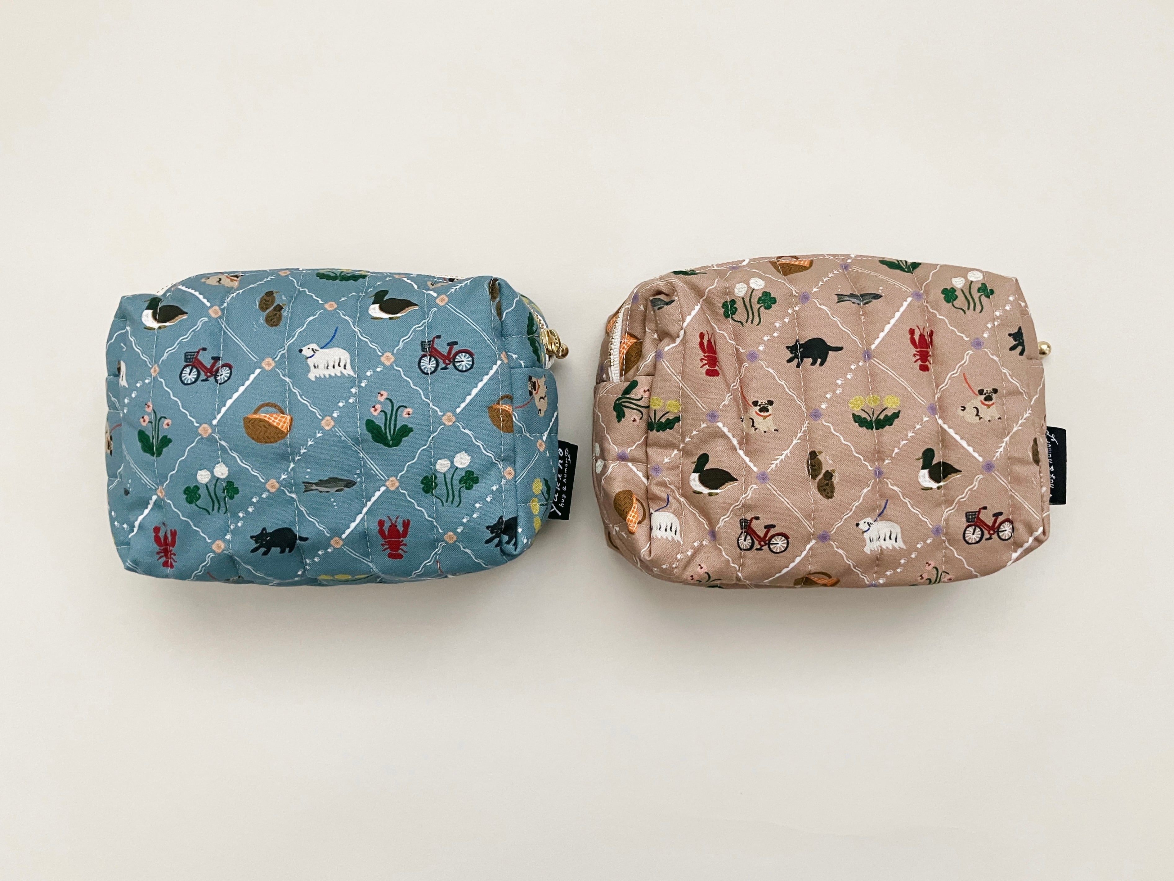 キルティングBOXポーチ「川沿いの散歩道」 | yukino shop