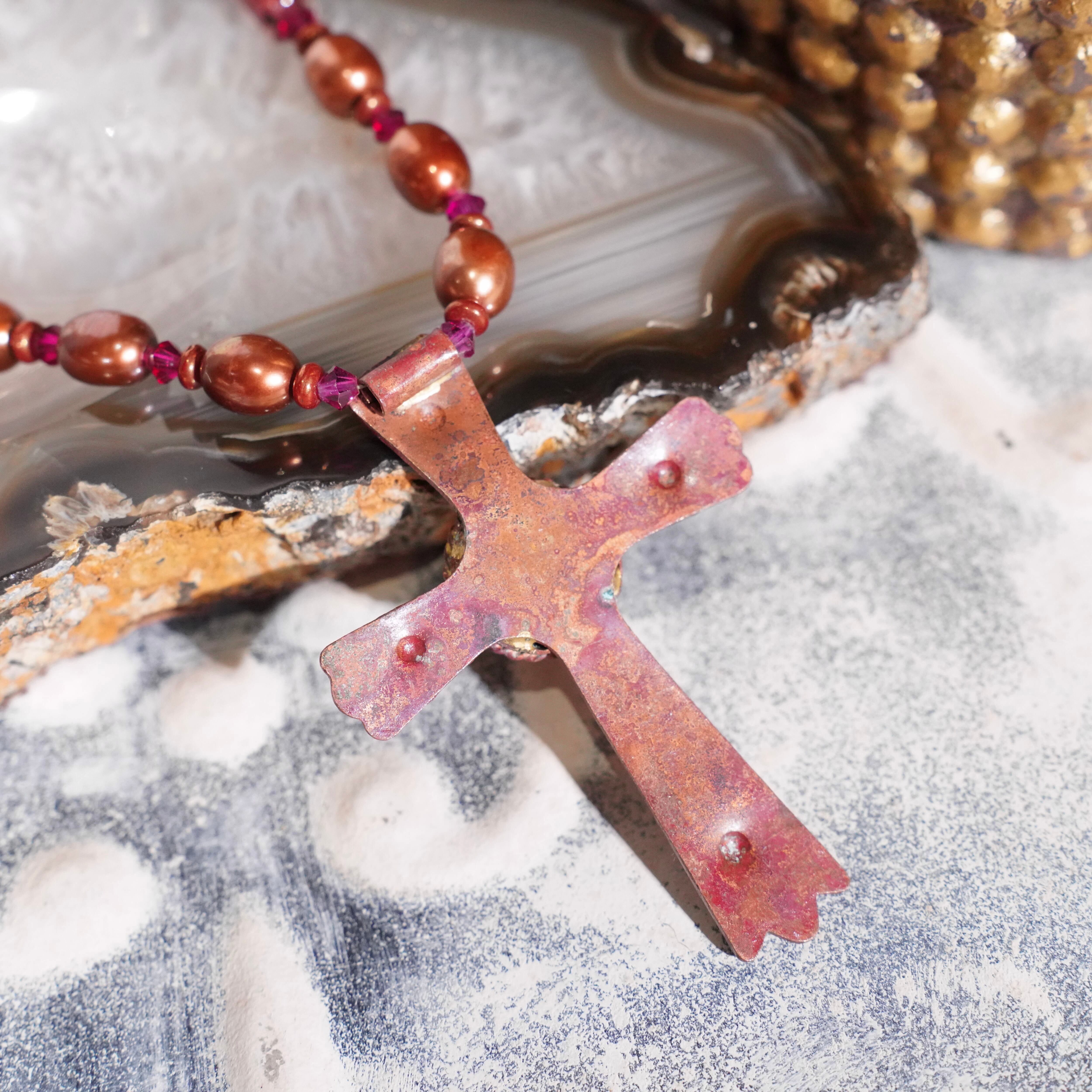 USA VINTAGE COLOR STONE CROSS TOP DESIGN NECKLACE/アメリカ古着