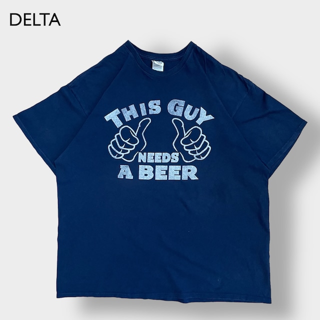【DELTA】NEEDS A BEER ロゴ プリント Tシャツ ビール 2XL ビッグシルエットネイビー デルタ 半袖 夏物 us古着