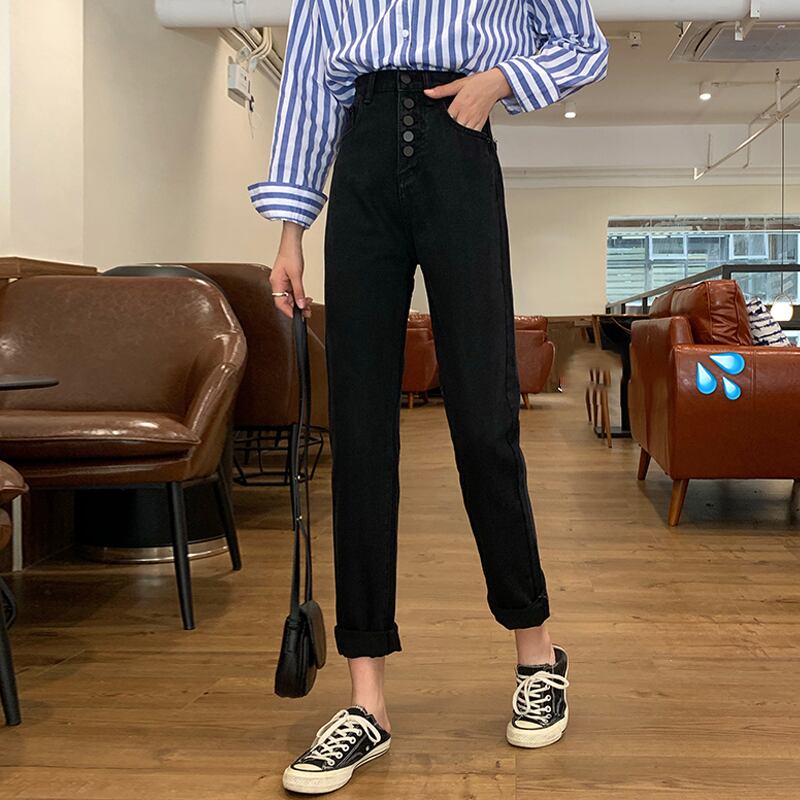 スプリングブラックパンツ ハイウェストウェストスリムジーンズ 春物 試着室64574615171