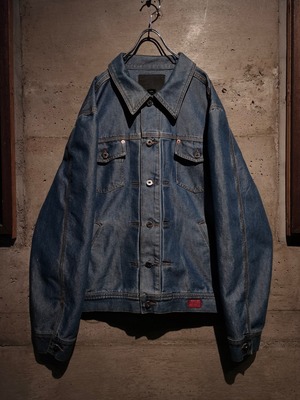 【Caka】"GUESS JEANS" Metallic Blue Color Loose Shiny Denim Jacket