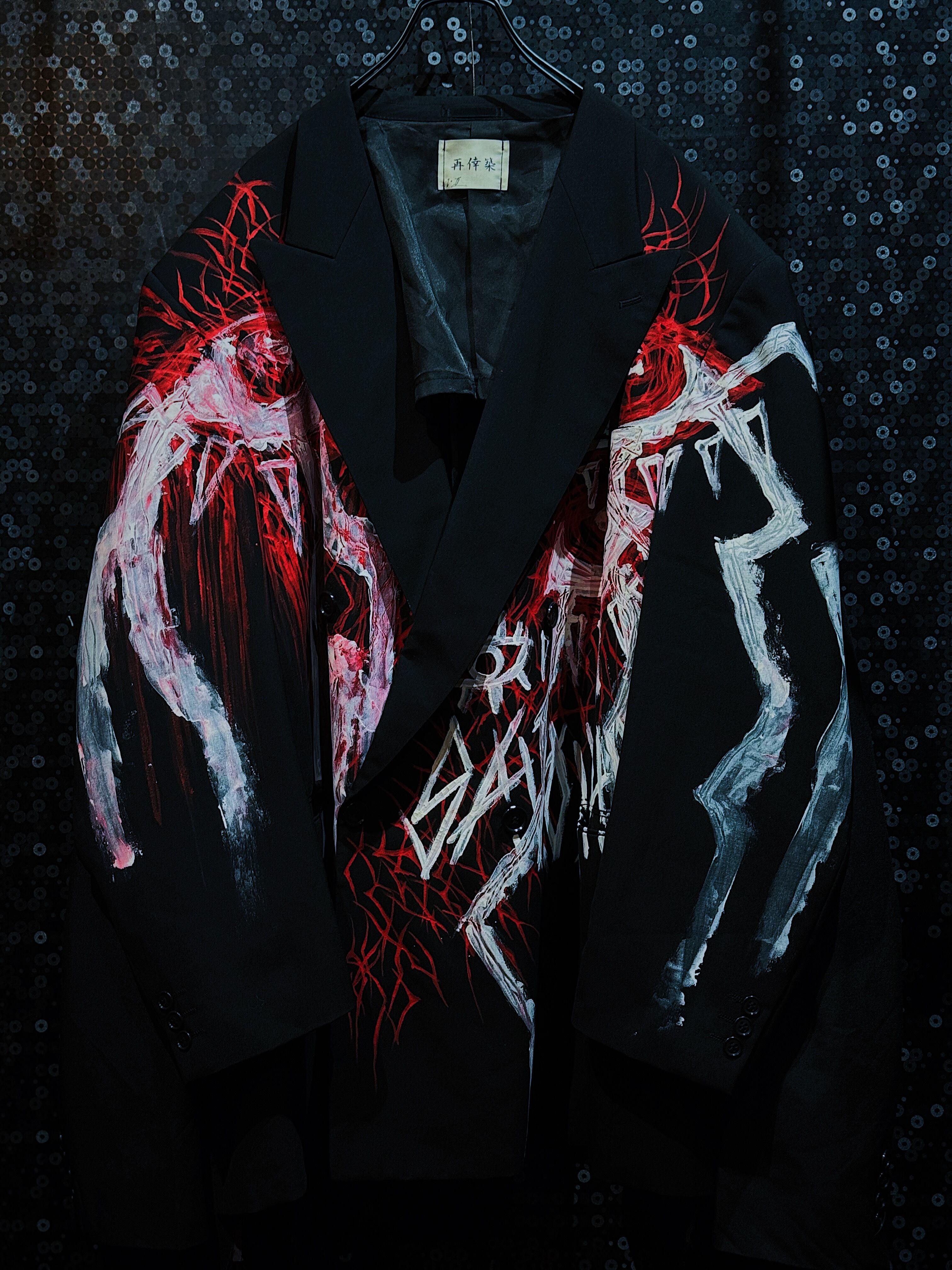 【ÆIEM】"再倖築"vintage"Red Roar"paint four arm docking tailored jacket