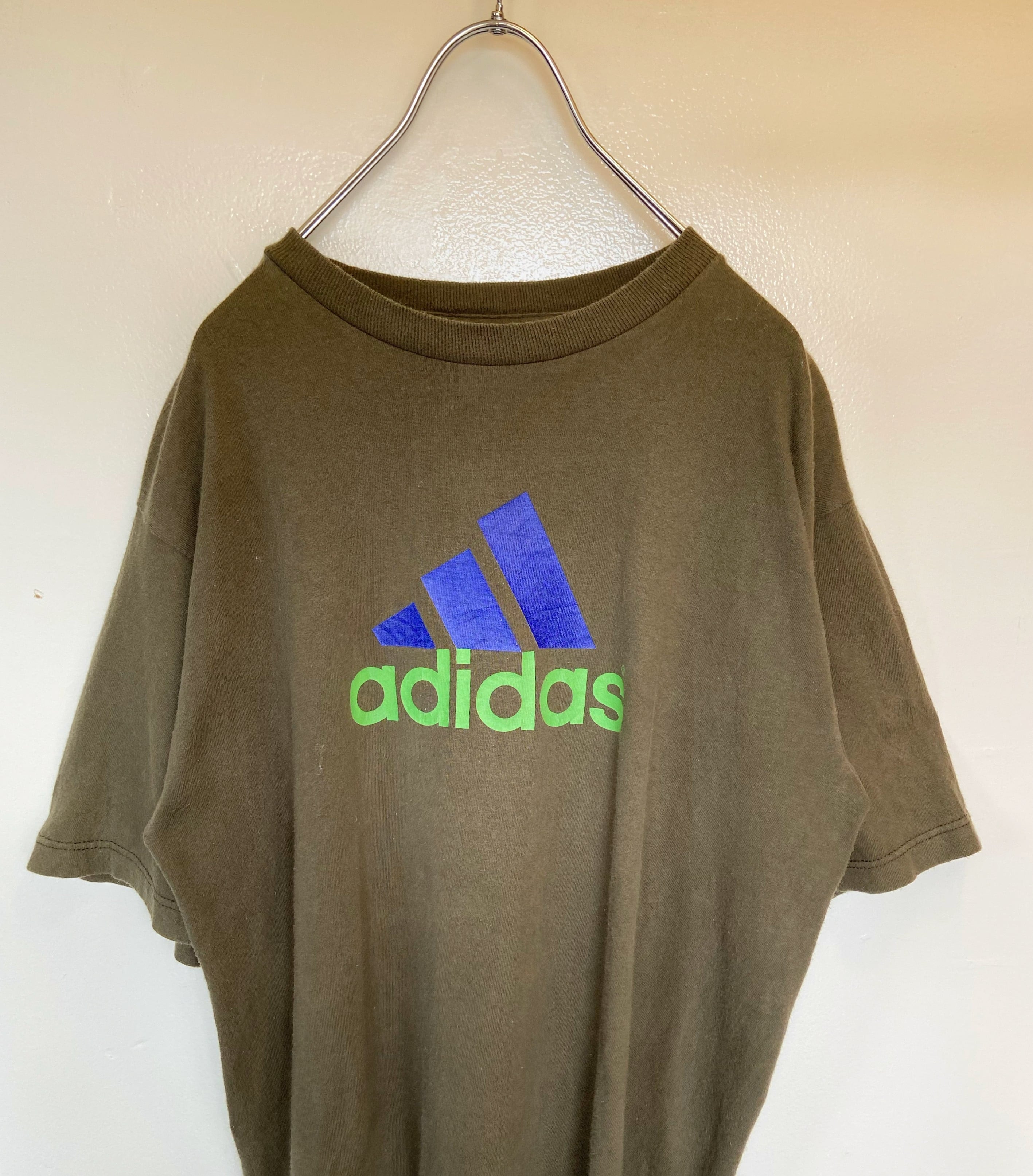 90s古着 Adidas/アディダス デカロゴ Tシャツ USA製 カーキ