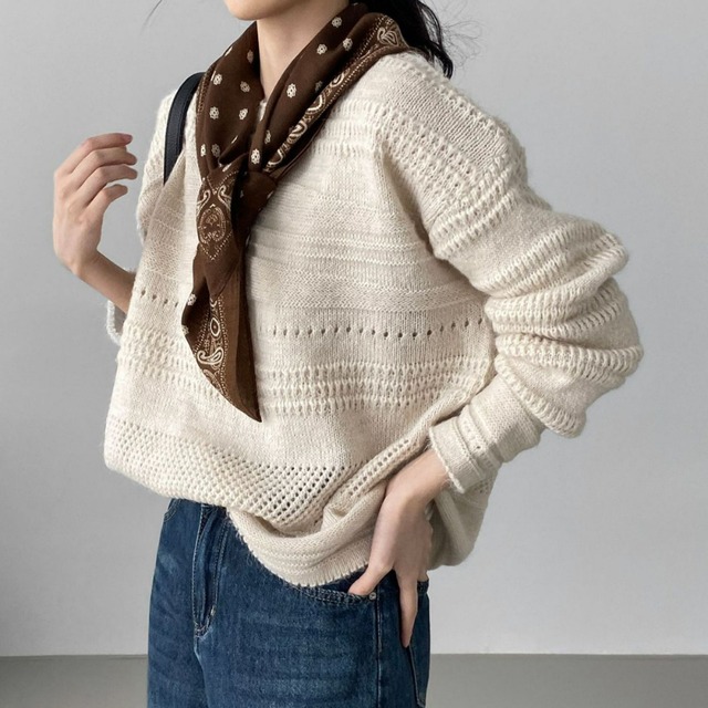 openwork crew neck knit　J00207