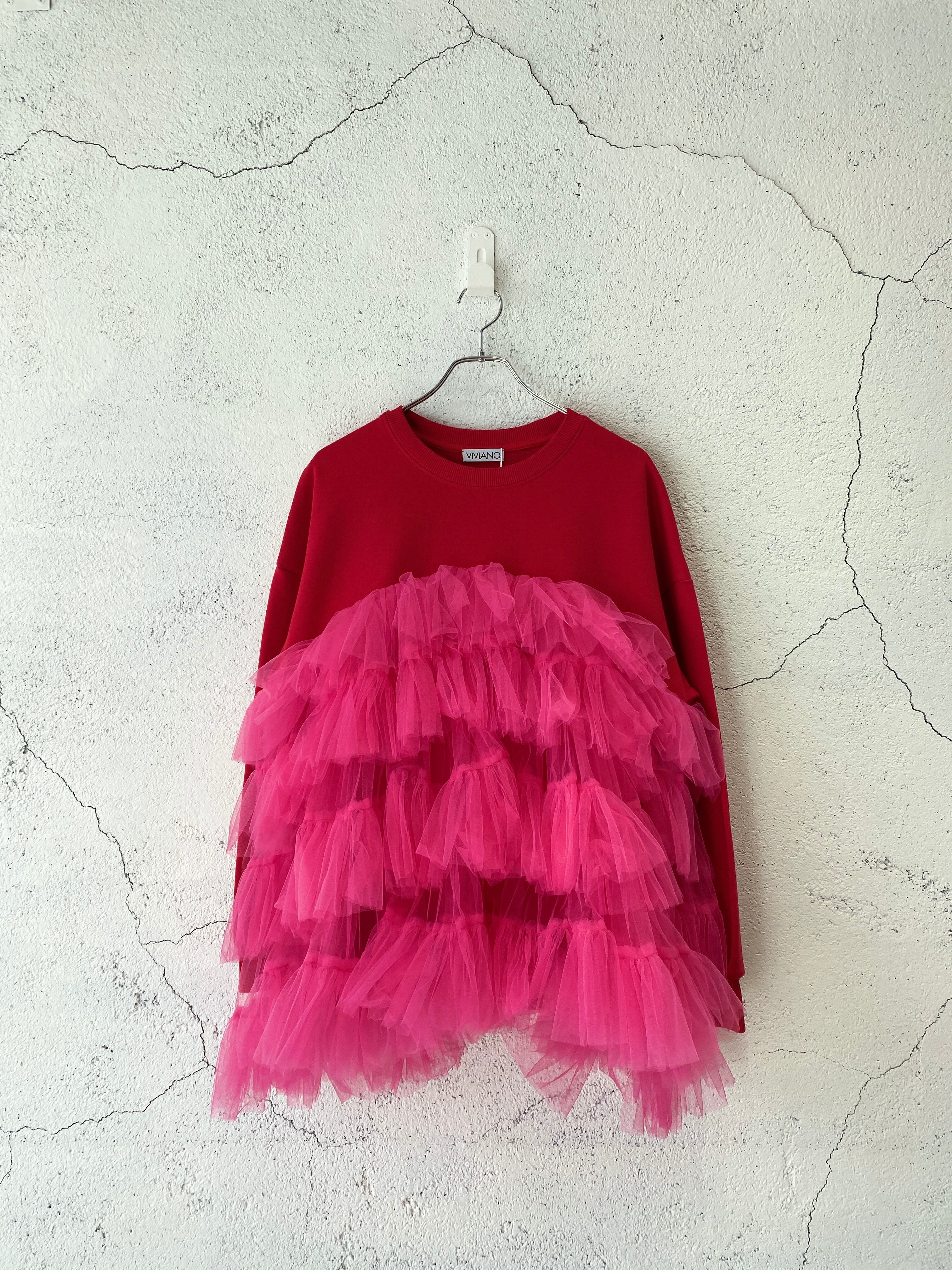 明日まで値下VIVIANO Tulle Layered Puff T-shirt