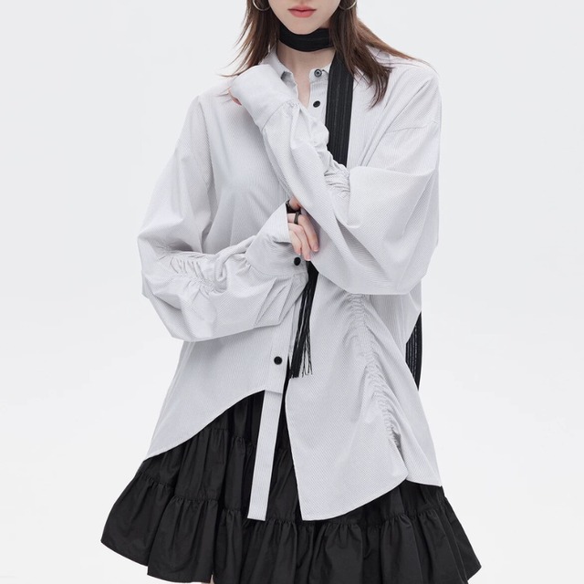 Ruched stripe oversized shirt C1409