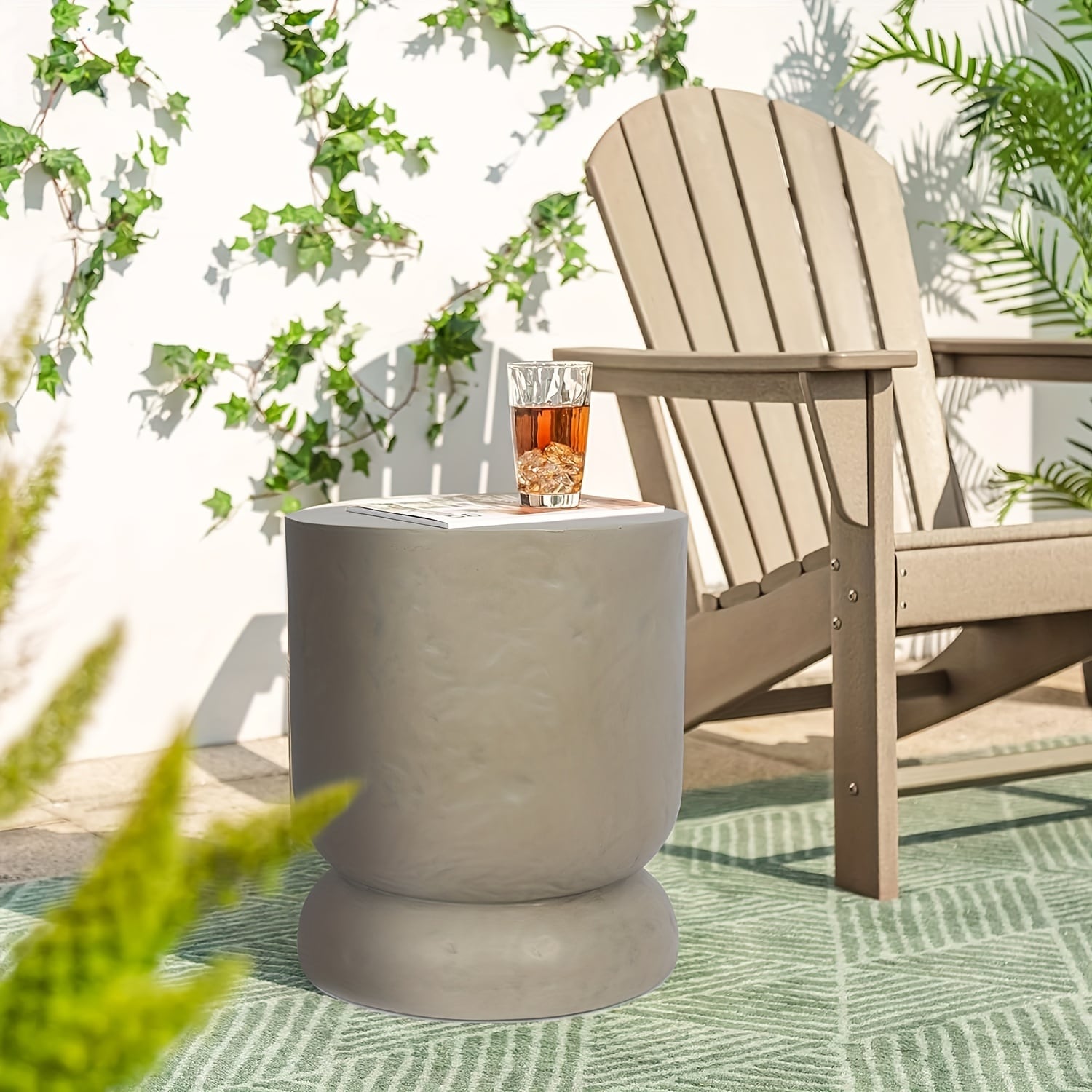 サイドテーブル 円柱形 ストーン グレー おしゃれ かわいい インテリア 北欧 コーヒーテーブル 屋内 屋外 ベランダ 庭 ガーデン テーブル