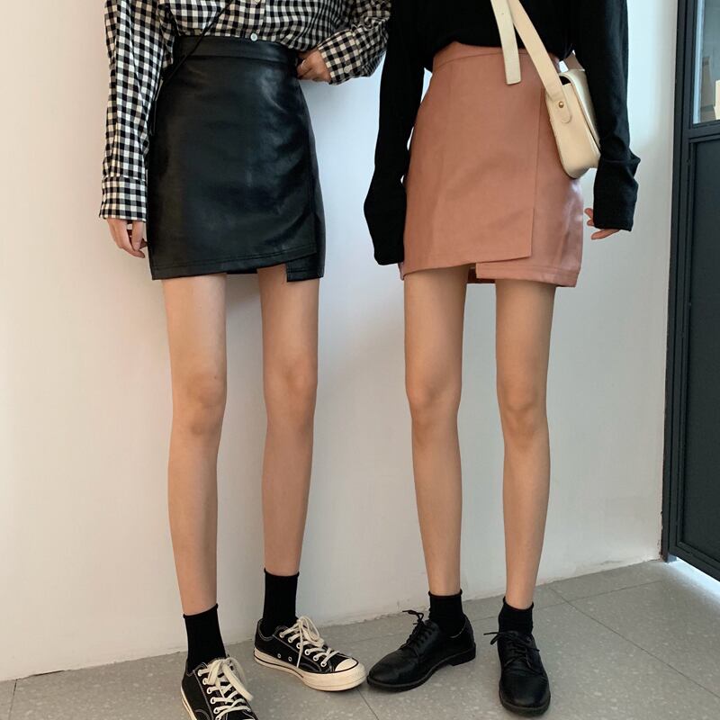 ワイルドAラインパッケージヒップスカート2020春新作の不規則なPUスモールレザースカートレディースシンハイウエストスカートバージョン YY-ファッション86559233407