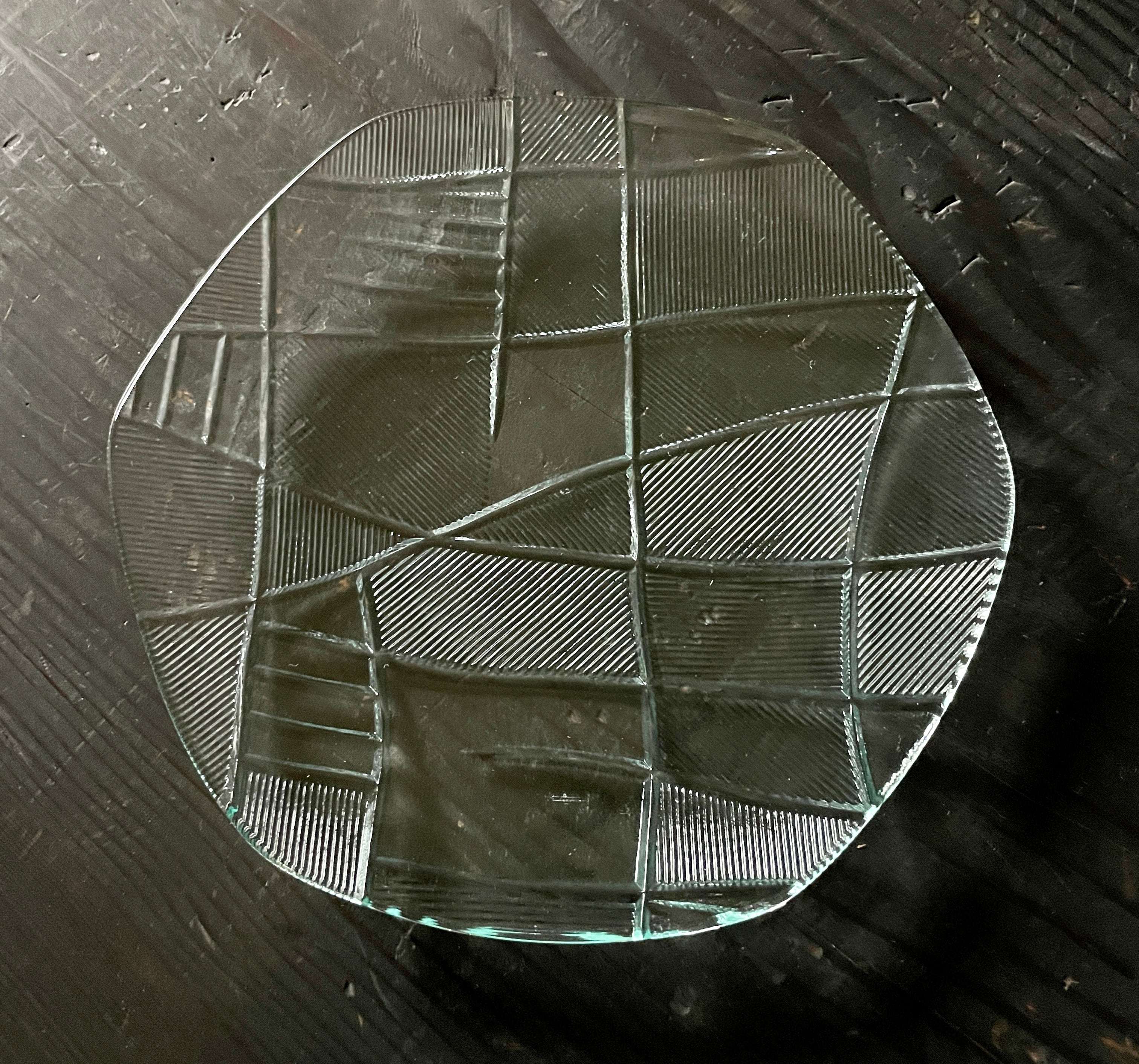 昭和型板ガラス「のみち」4mm厚　六角丸皿　大（Φ180mm）