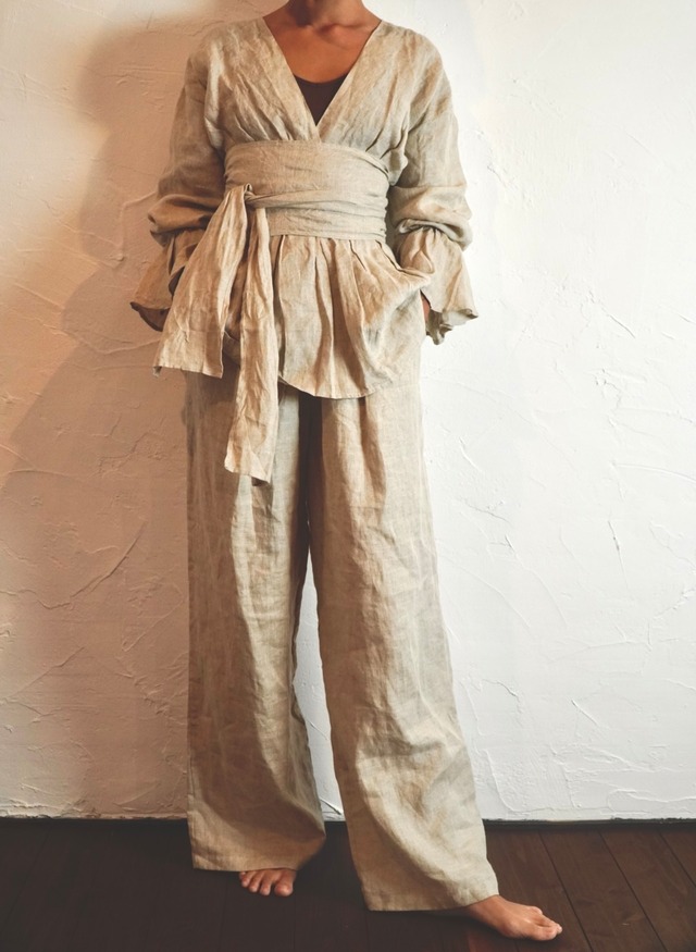 Yarn Dyed Linen Wide Belt Top (一点もの)