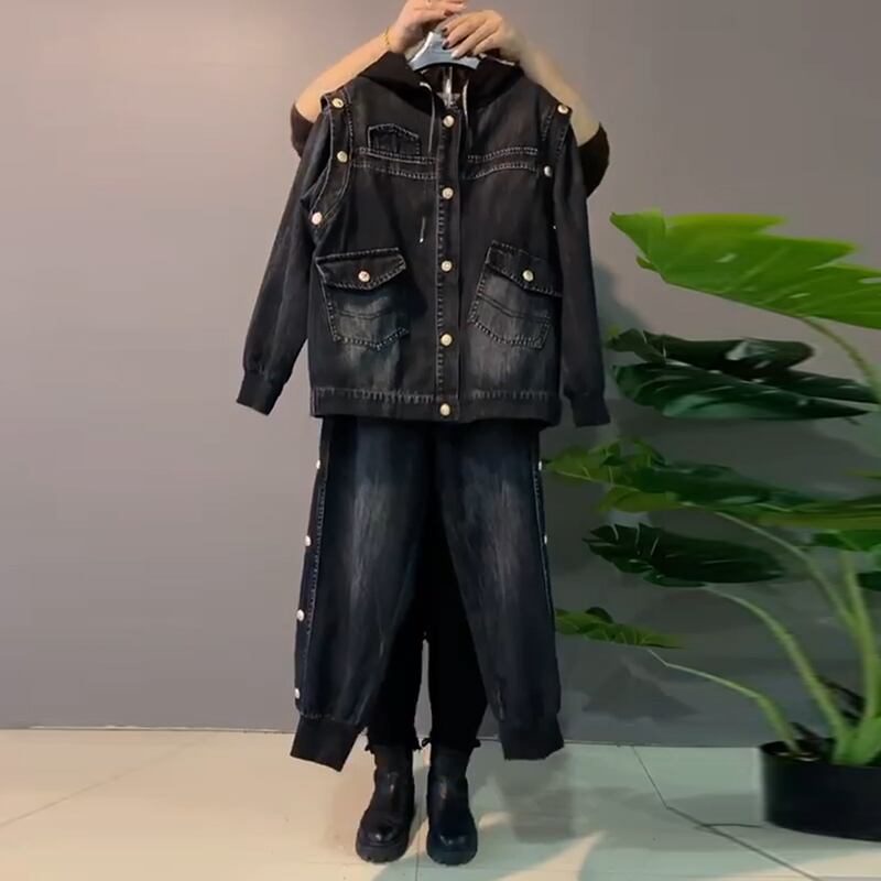 スプリングルーズカジュアル薄手フードジャケット 大きめサイズ 春物 ミックスインファッション67530138097