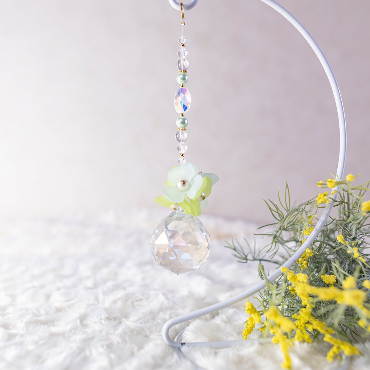 サンキャッチャー「バイオレットのビーズのお花♡」 製品【3個入】お花のサンキャッチャー：グリーン | Shop Juge