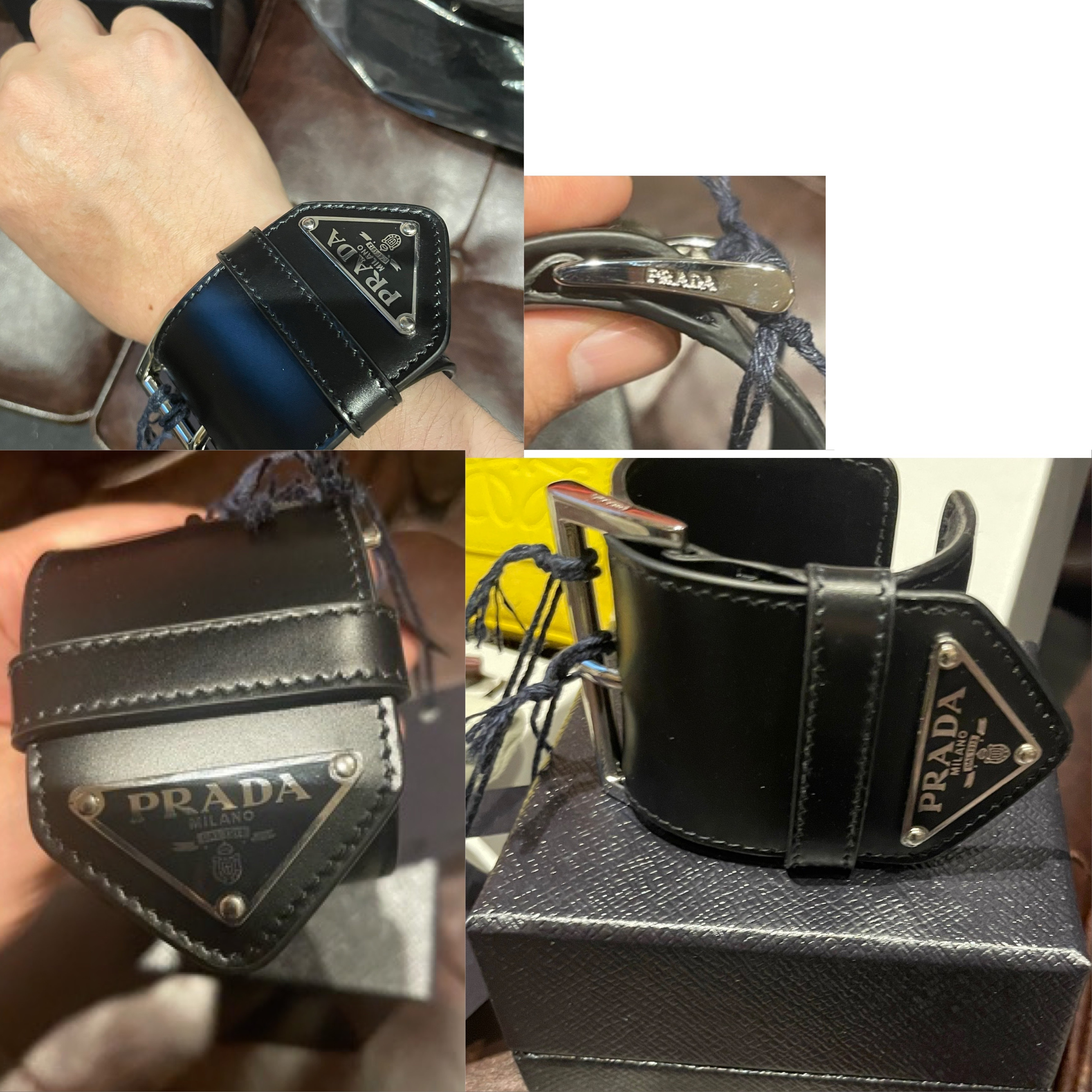 PRADA ブラック レザーバングル PRADA Black Leather ブレスレット バングル | PAY ID