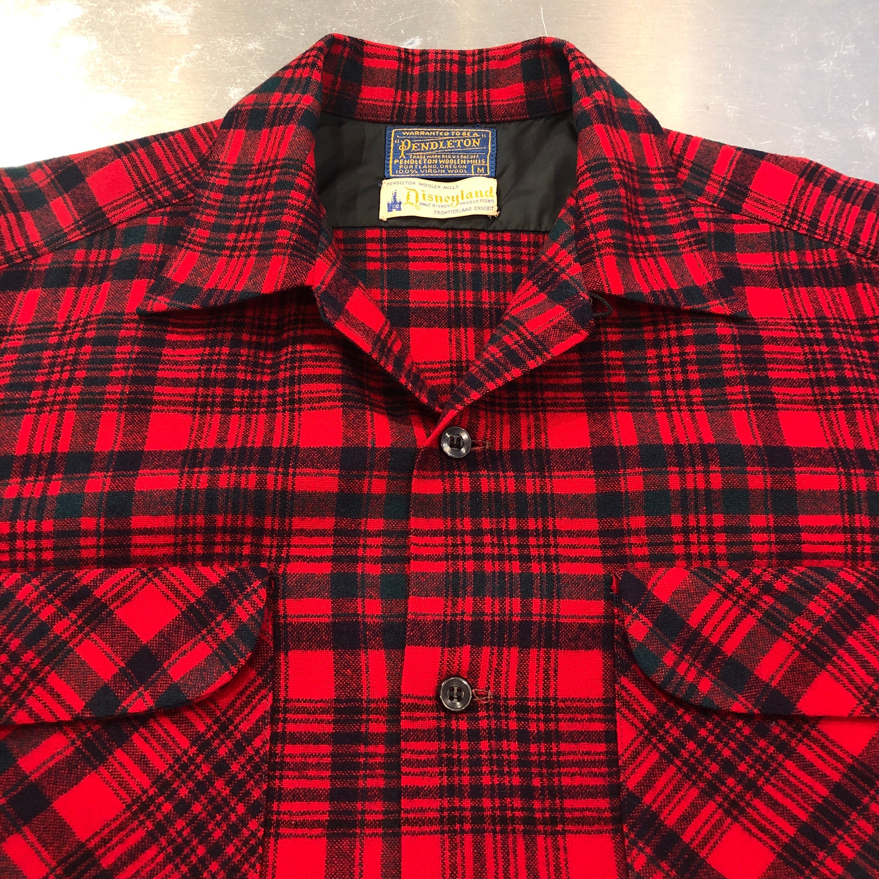 ⊕1960'S PENDLETON DISNEYLAND RED WOOL CHECK SHIRT | safarionline