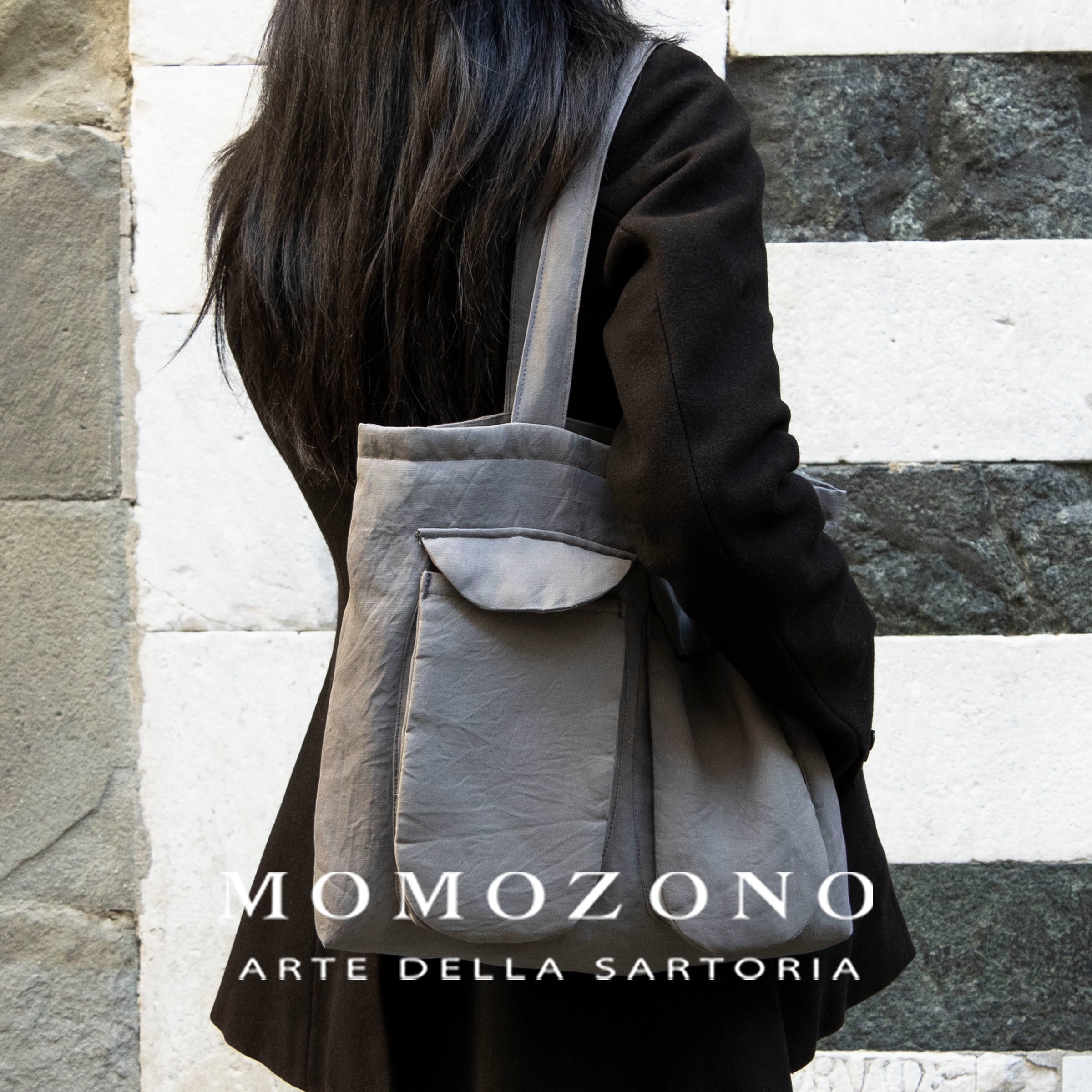 デザイナートートバッグ、オリーブグリーン、ビスコース綿入り接着加工生地 MZ original sample | MOMOZONO Arte  della Sartoria powered by BASE