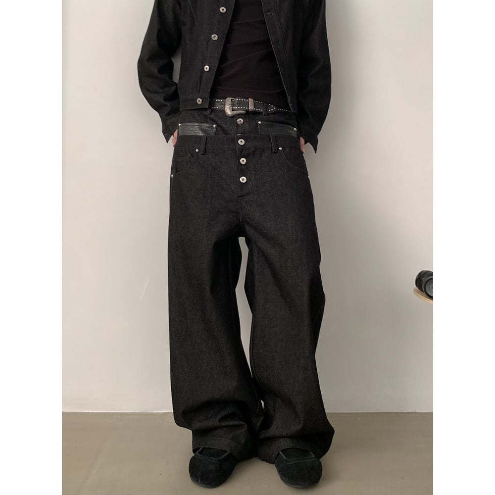 ストリート フェイクレイヤード デニムパンツ P384 | wshot