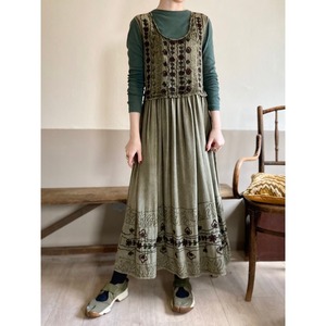 Olive Green Rayon Embroidered Jumper Dress