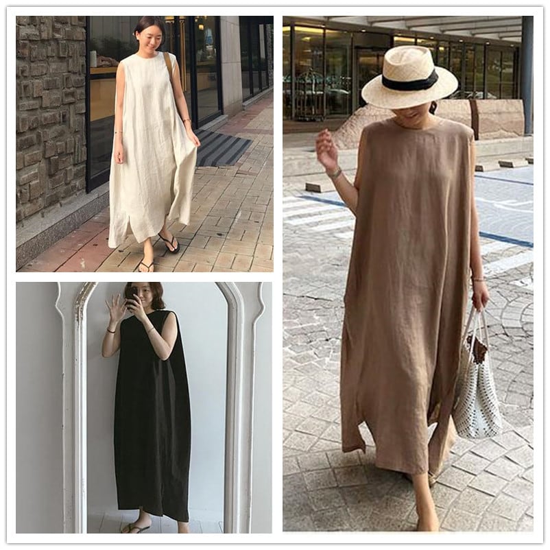 ワンピース ロング丈ワンピース 2021夏新作 ノースリーブ 体型カバー