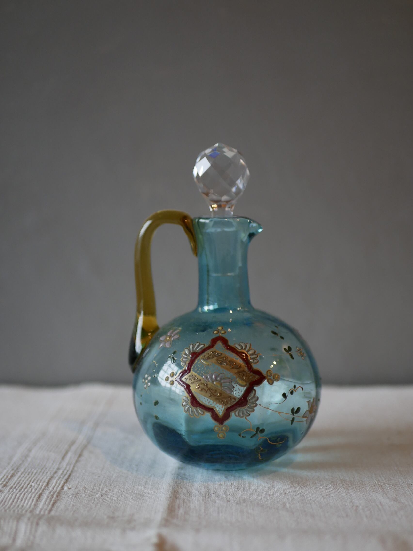 エナメル絵付け ブルーのピシェ カラフェ フランスアンティーク