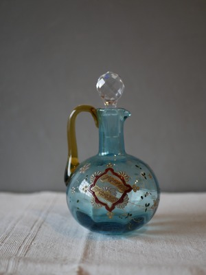 エナメル絵付け ブルーのピシェ カラフェ フランスアンティーク