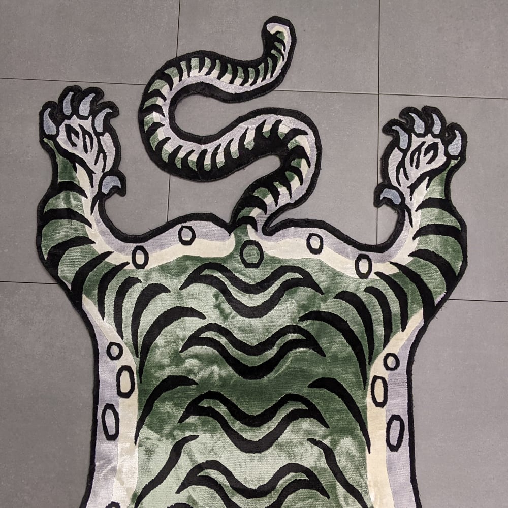 Tibetan Tiger Rug (Lサイズ シルク フォレストグリーン 040) チベタン