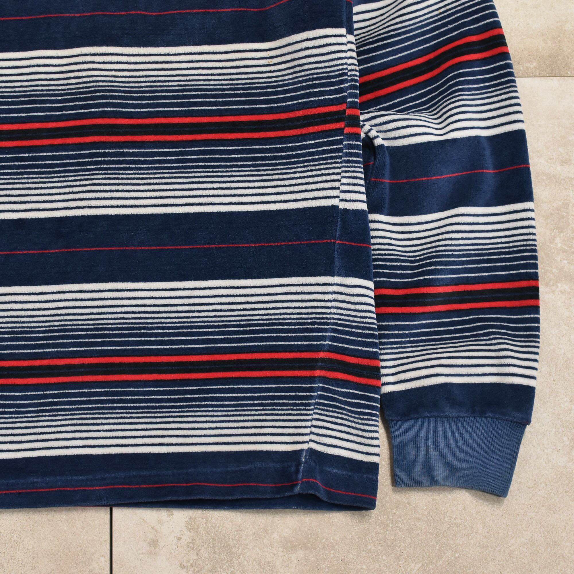 70s～ Vtg multi border velour polo shirt | 古着屋 grin days memory