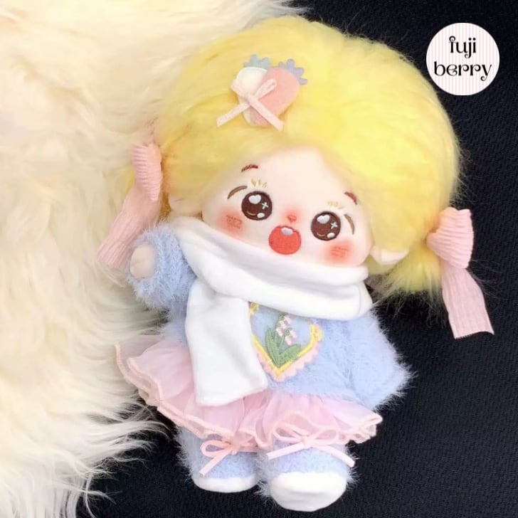 【20cmぬい服】ふわふわブルーベルベットのコーデ 20cm着せ替えぬいぐるみ用 お洋服|fuji berry