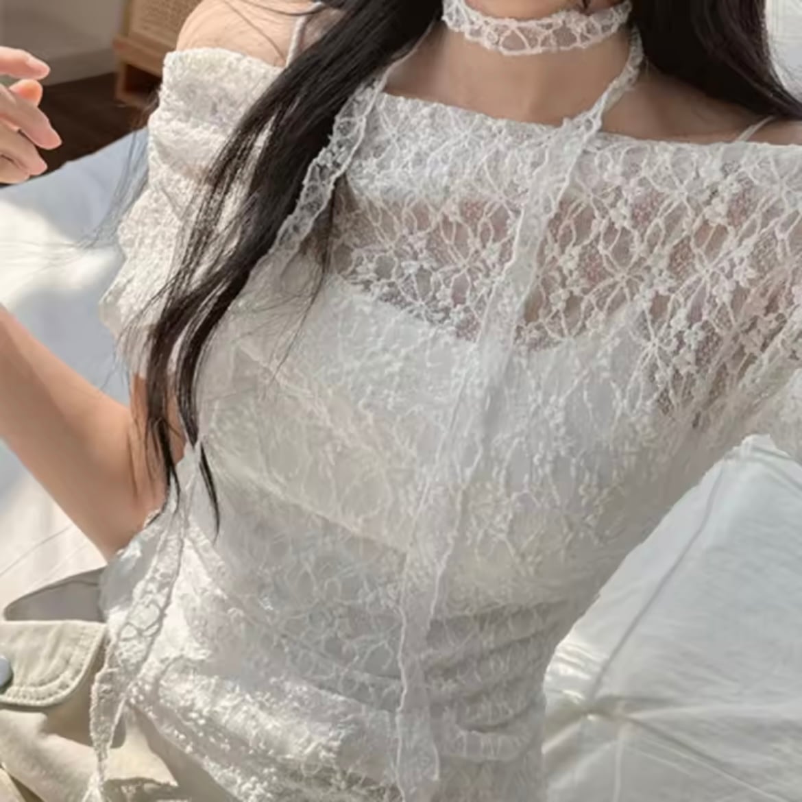 romantic lace choker tops