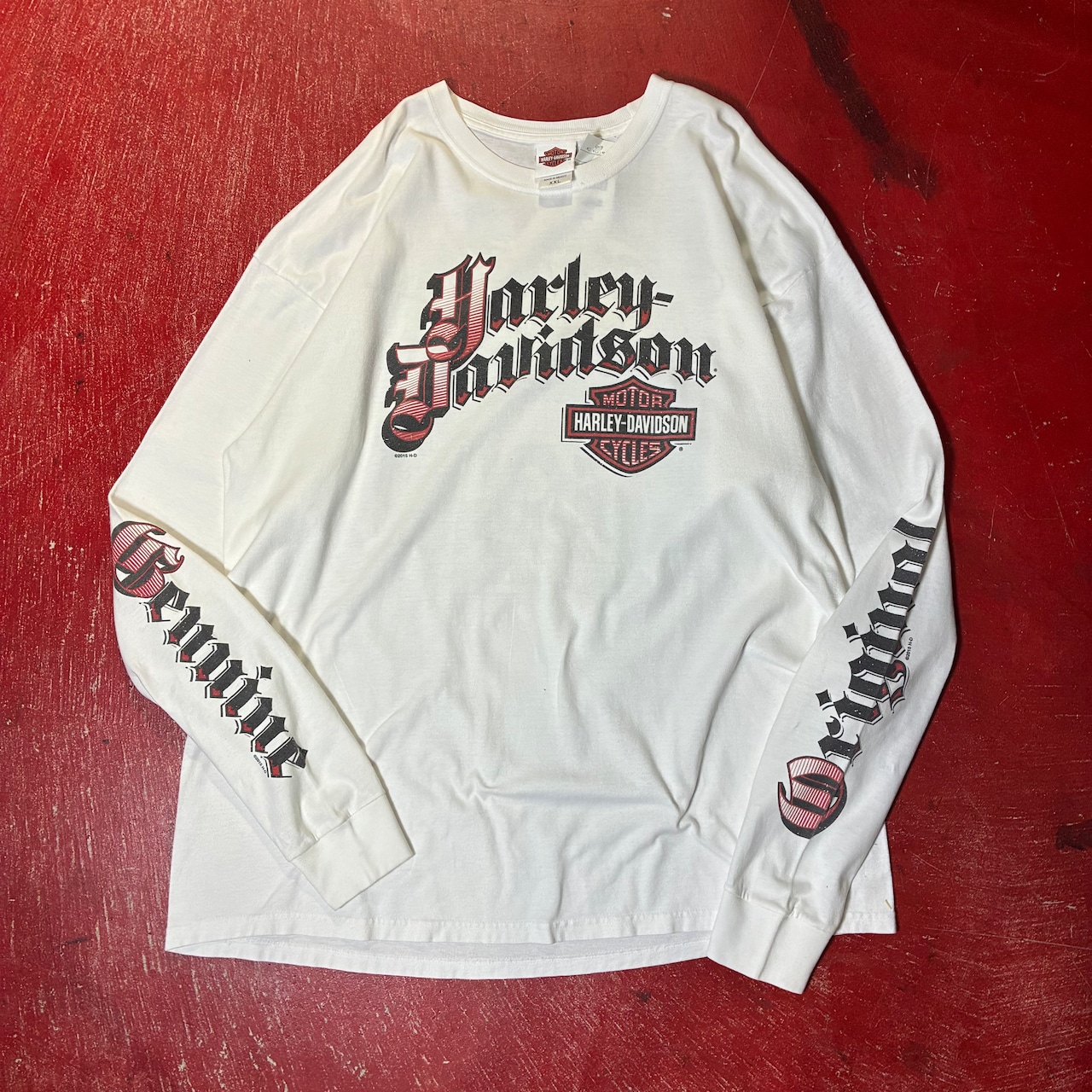 メキシコ製 Harley-Davidson ビッグサイズロンT 袖プリント 白