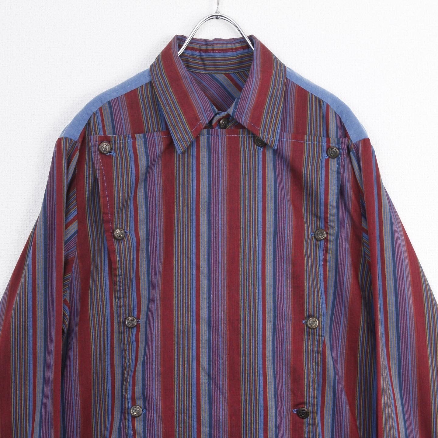 act2】Stripe Switching Denim Cavalry Shirt | Caka(カカ）下北沢古着  