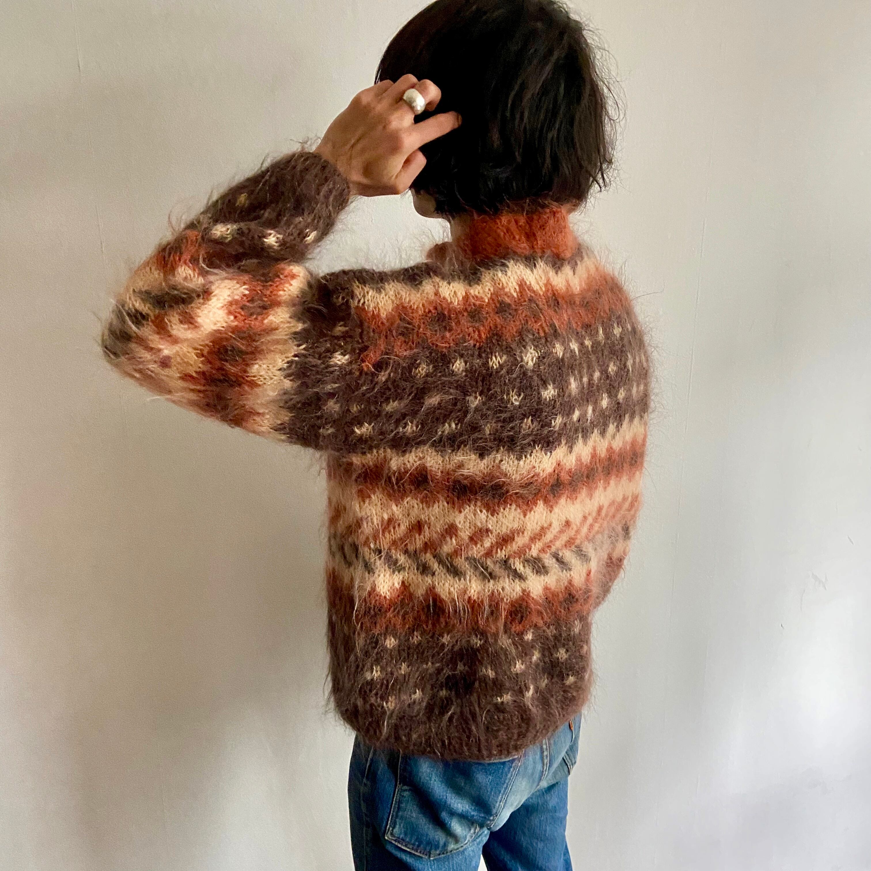 / handknitting mohair sweater ブラウン オレンジ ピンク モヘア