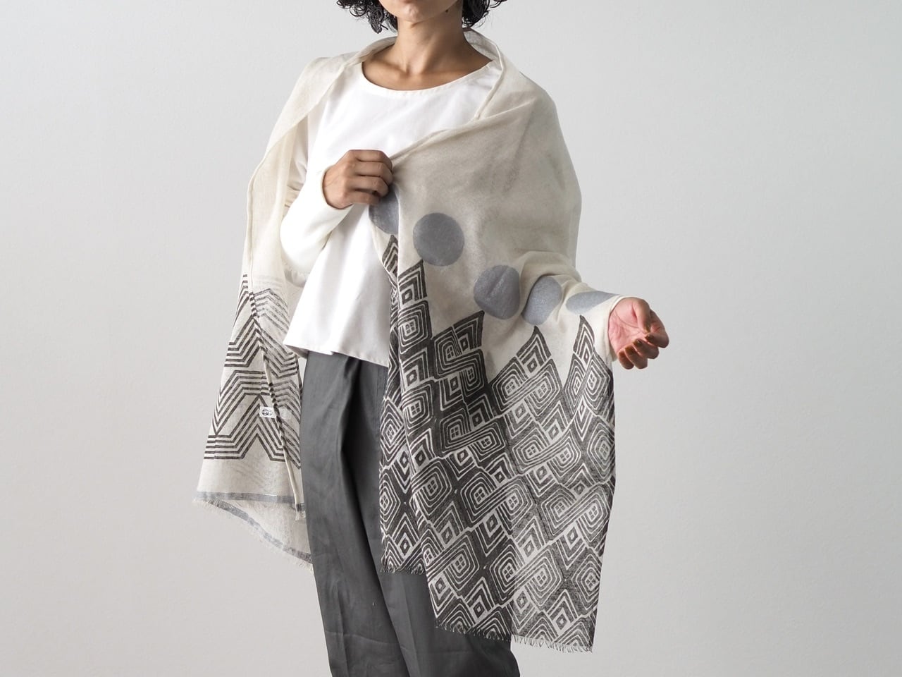 ブロックプリント/大判リネンストール③