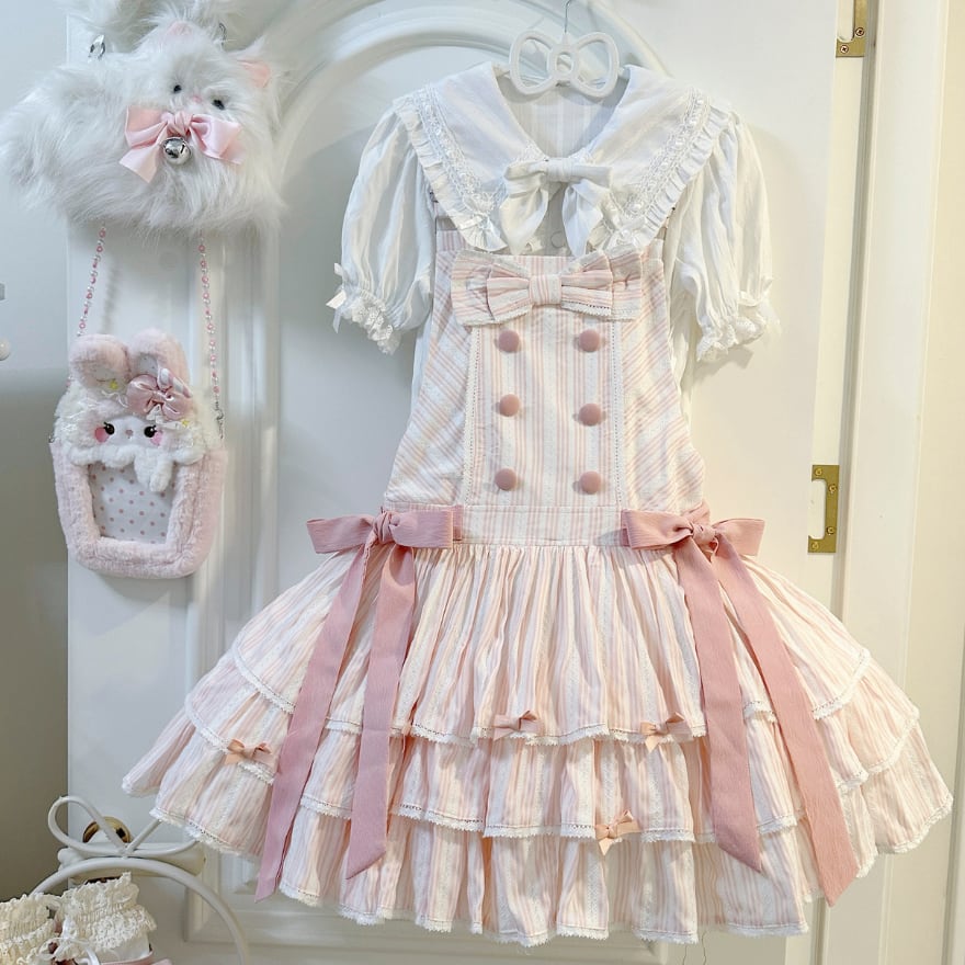 花咲くティーパーティー レースリボンの甘ロリジャンパースカート