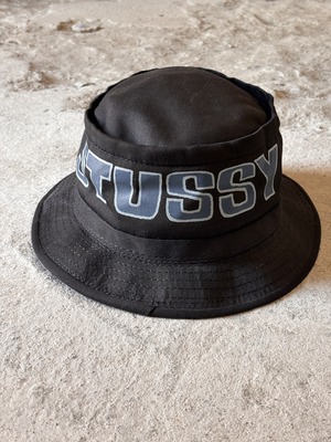 90s OLD STUSSY/Poke pie Hat/USA製/XL/ポークパイハット/ロゴプリント/ブラック/ステューシー/オ－ルドステューシー