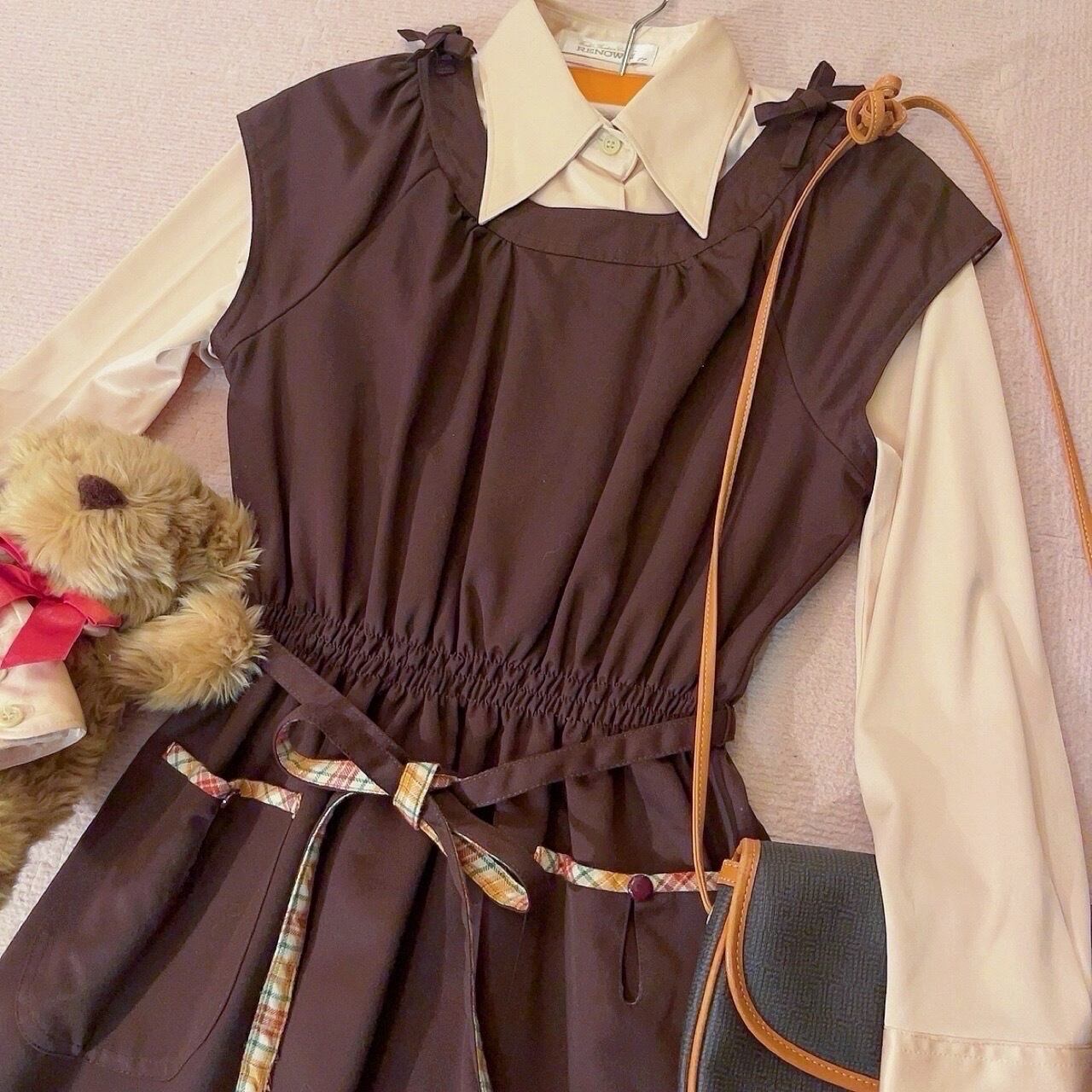 orange check ribbon jumper skirt