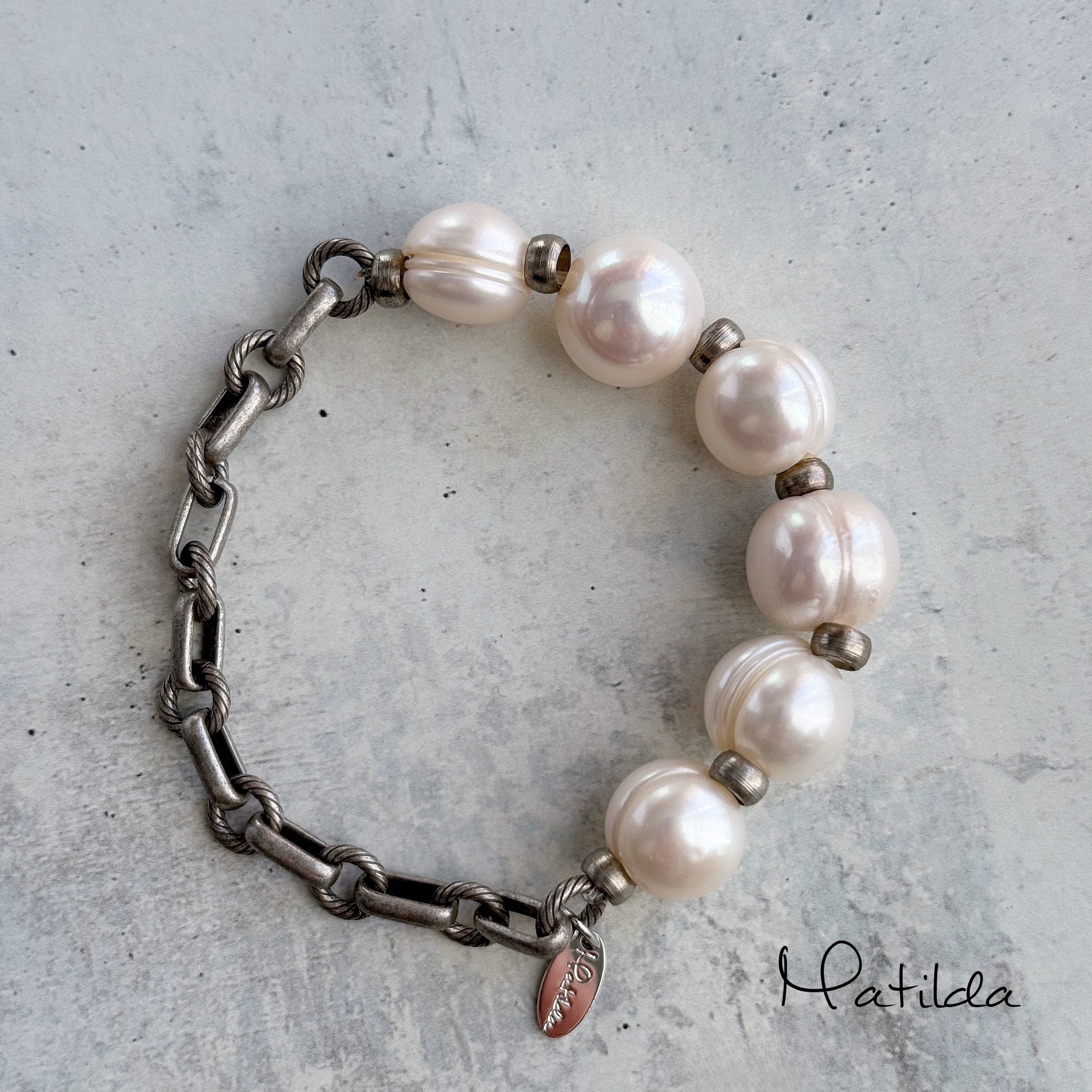 【再販】Chain & stone bracelet(淡水パール)