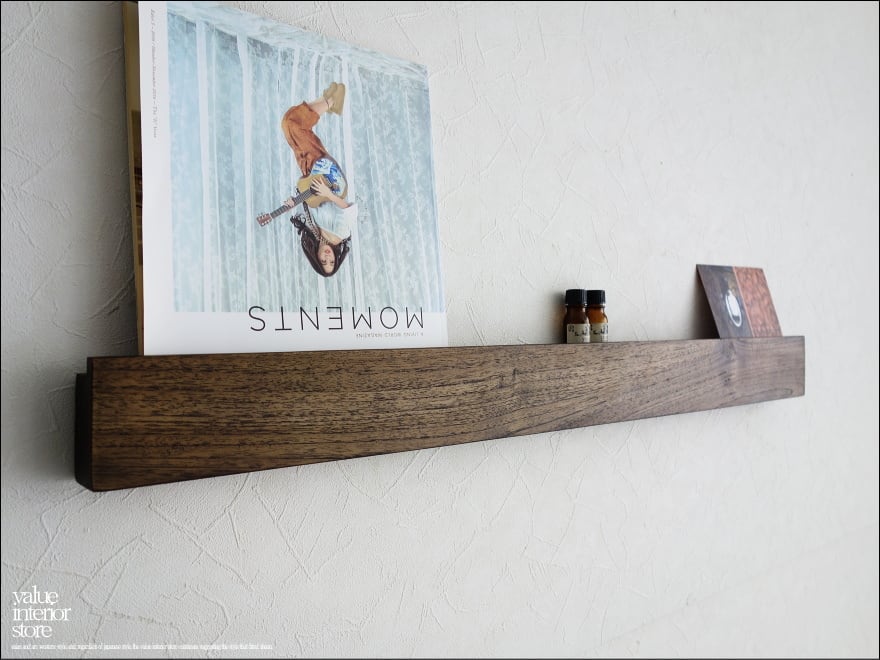 チーク材 ウォールシェルフ角WM88cm 無垢 壁掛収納 ラック 真鍮 壁掛けハンガー 収納棚 木製 天然木 手作り 手作り 総無垢 幅88cm