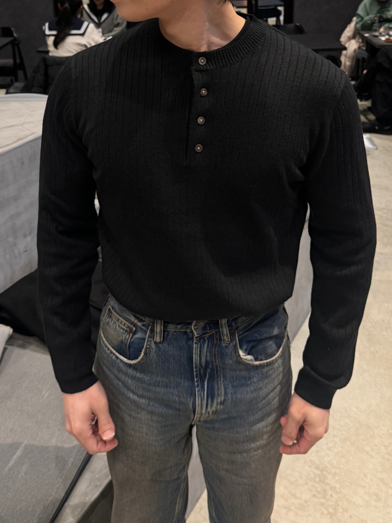 【Muscle Fit】Cashmere Ribbed Henley Neck Knit (5color) - 9